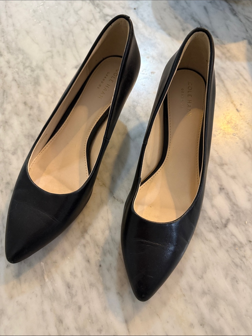 Cole Haan Black Pointed Leather Pumps - Classic Work to Evening Heel